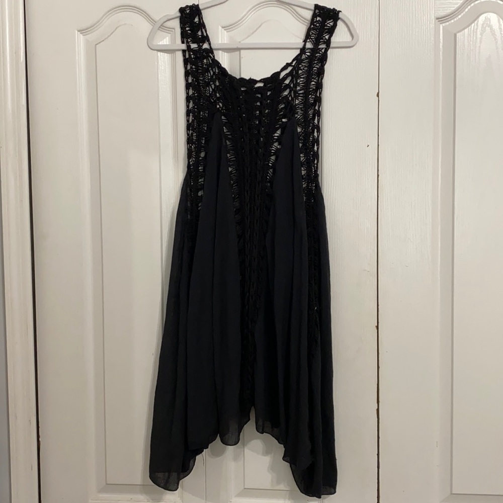 Black Sheer Coverup with Crochet Cutouts